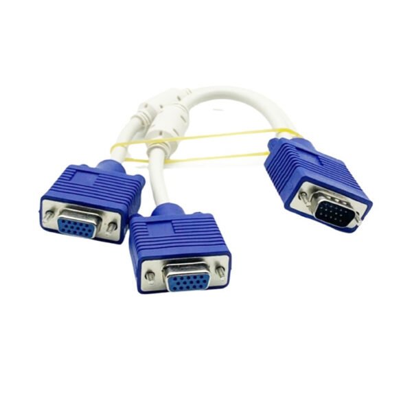 VGA Splitter Cable 1-in-2-Out – 15-Pin VGA Male to Dual Female | 3+6 Core | Synchronized Display | 0.3m
