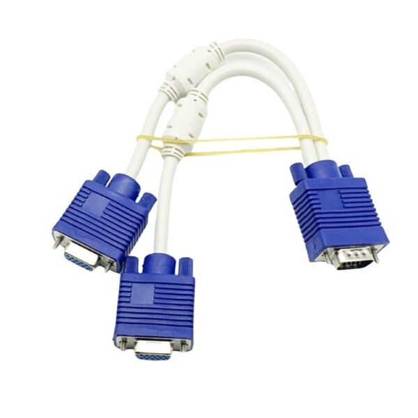 VGA Splitter Cable 1-in-2-Out – 15-Pin VGA Male to Dual Female | 3+6 Core | Synchronized Display | 0.3m