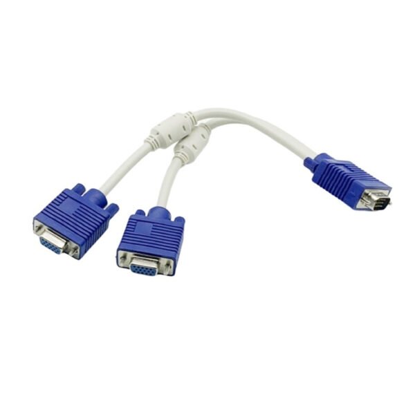 VGA Splitter Cable 1-in-2-Out – 15-Pin VGA Male to Dual Female | 3+6 Core | Synchronized Display | 0.3m