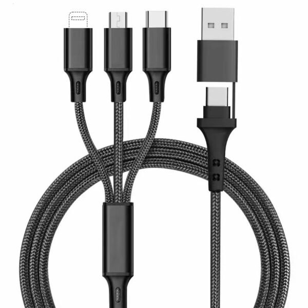 Product Title: 3-in-1 Fast Charging Cable – USB to Micro-USB, USB-C & Lightning | Durable Braided Nylon | 3A Output